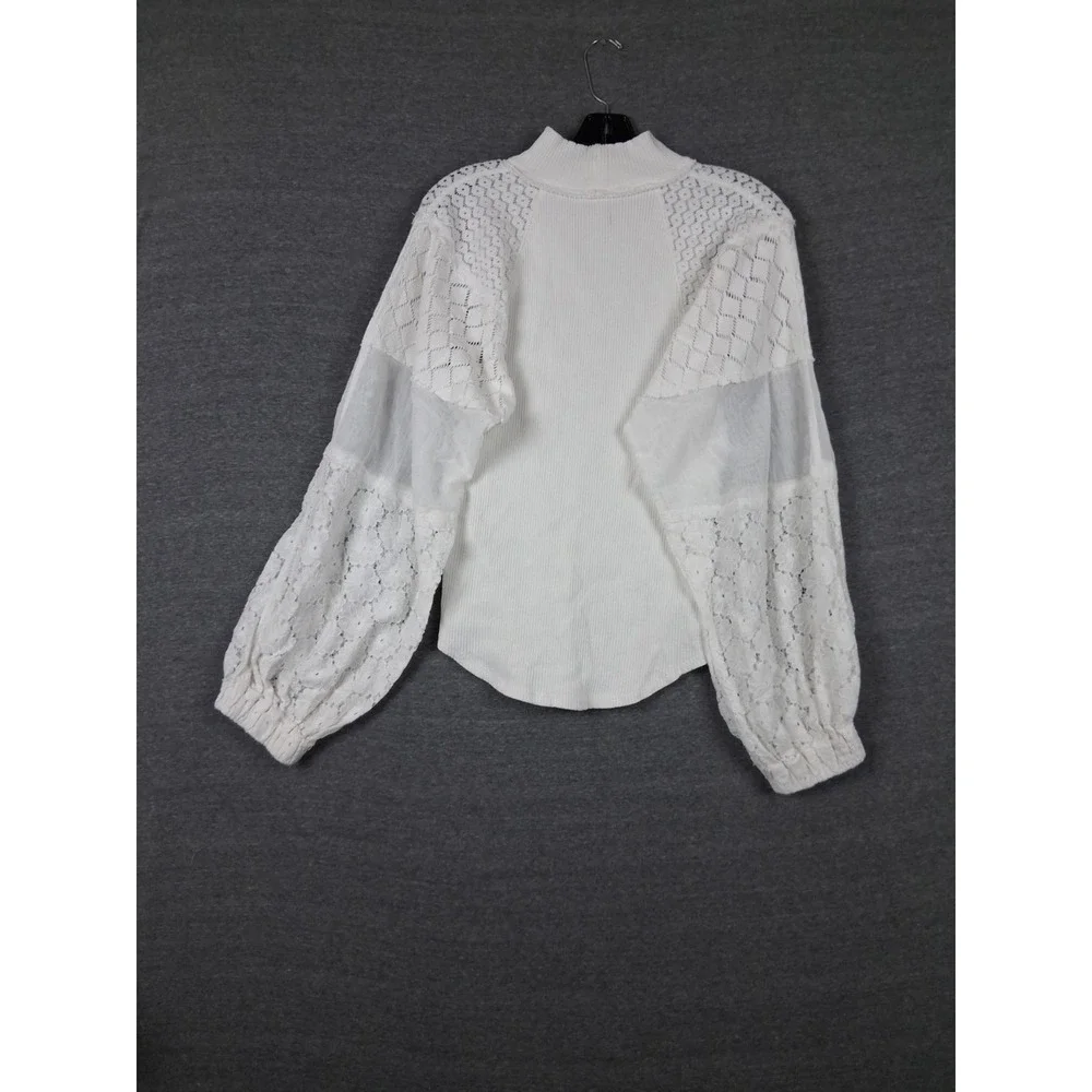 Free People Womens Shirt L White Ivory Love Too Much Ballon Sleeve Boho